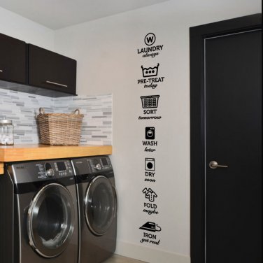 Wash Dry Fold Iron Laundry Room Vinyl Wall Quote Sticker Decal 72"h x 11"w