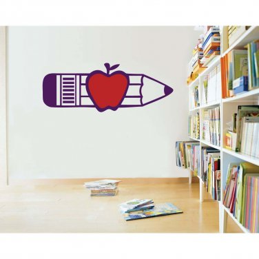 Pencil & Apple Teacher Classroom School Wall Sticker Decal