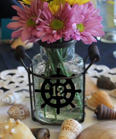Nautical Ship Wheel Wedding Table Numbers 1-25 Vinyl Sticker Decals 4"h x 4"w