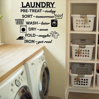 Laundry Room Wash Dry Fold Iron Vinyl Wall Quote Sticker Decal 24"w x 22"h