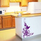 Butterfly Flourish Floral Scroll Design Vinyl Wall Sticker Decal 22 in h x 15 in