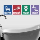 Bathe Brush Flush & Wash Bathroom Wall Quote Sticker Decal (8"h squares)
