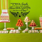 Two Hearts that Beat as One Wedding Wall Decor Vinyl Sticker Decal 16"h x 22"w Two Hearts that Beat as One Wedding Wall Decor Vinyl Sticker Decal 16"h x 22"w
