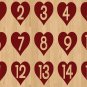 Wedding Table Numbers 1-15 Vinyl Sticker Decals (3"h Hearts)