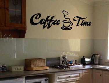 Coffee Time Wall Quote Vinyl Sticker Decal 6"h x 22"w