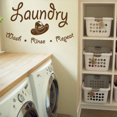 Wash Rinse Repeat Laundry Room Vinyl Wall Quote Sticker Decal 22"w x 13"h