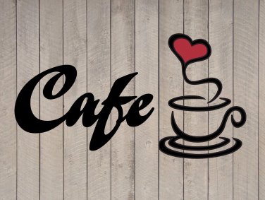 Cafe Coffee Heart Wall Quote Sticker Vinyl Decal 6"h x 11"w