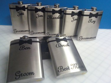 Wedding Bachelor Party Personalized Stainless Steel Liquor Flask 6 oz 8 oz.