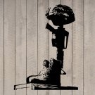Helmet Rifle Boots Fallen Soldier Battle Cross Memorial Wall Sticker 22"h x 16"w