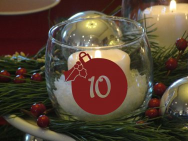 Christmas Ball Holiday Party Table Numbers 1-15 Vinyl Sticker Decals 4"h ea
