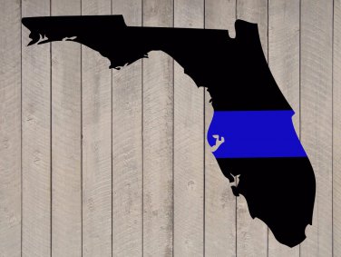 Thin Blue Line Fallen Officer Police Florida Vinyl Sticker Decal 7"h x 8"w