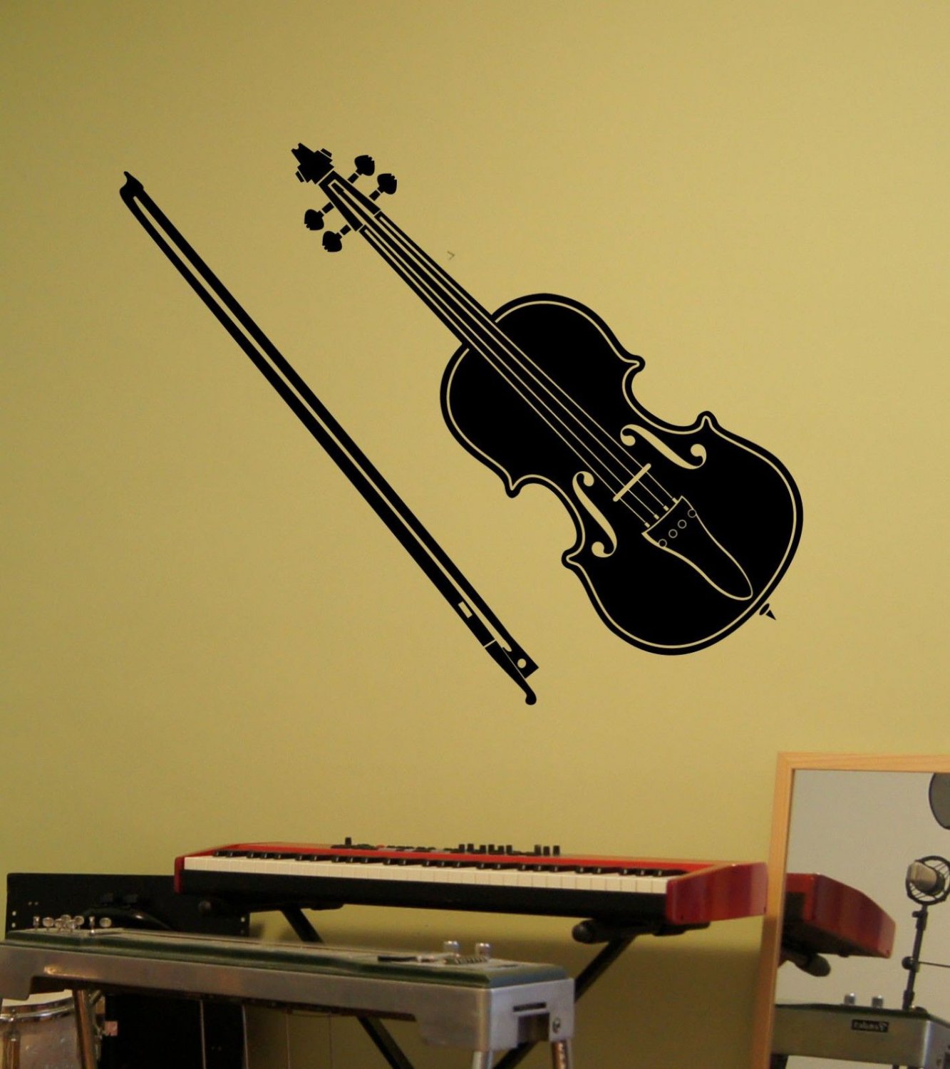 Violin and Bow Musical Instrument Vinyl Wall Sticker Decal 21"h x 48"w