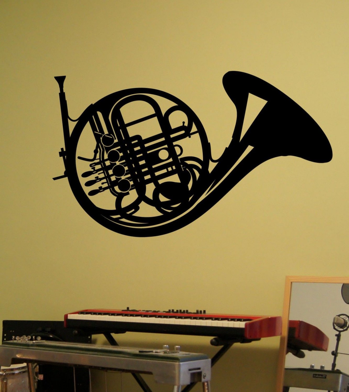 French Horn Musical Instrument Vinyl Wall Sticker Decal 22"h x 32"w