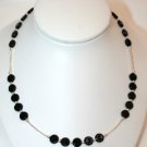 Sterling Silver & Black Flat Round Glass Bead Necklace