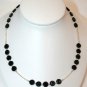 Sterling Silver & Black Flat Round Glass Bead Necklace