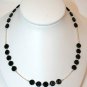 Sterling Silver & Black Flat Round Glass Bead Necklace