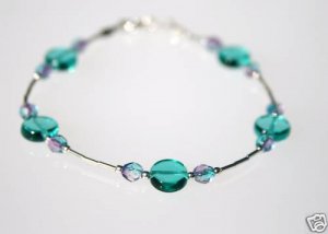 Sterling Silver & Teal Glass Beaded Bracelet