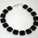 Sterling Silver & Black Glass Beaded Bracelet