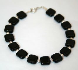Sterling Silver & Black Glass Beaded Bracelet