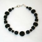 Handmade Sterling Silver & Black Glass Beaded Bracelet