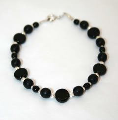 Handmade Sterling Silver & Black Glass Beaded Bracelet