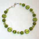 Sterling Silver & Olivine Green Glass Beaded Bracelet