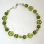 Sterling Silver & Olivine Green Glass Beaded Bracelet