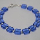 Sterling Silver & Blue Square Glass Beaded Bracelet