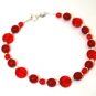 Sterling Silver Bright Red Glass Beaded Earrings