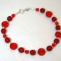 Sterling Silver Bright Red Glass Bead Handmade Bracelet
