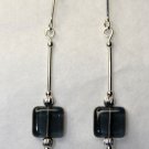 Sterling Silver & Grey Square Glass Beaded Earrings