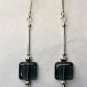 Sterling Silver & Grey Square Glass Beaded Earrings