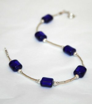 Sterling Silver & Cobalt Blue Glass Beaded Bracelet