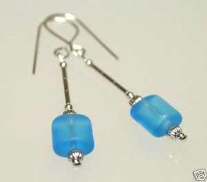 Sterling Silver & Aqua Glass Beaded Earrings