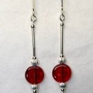 Sterling Silver & Red Flat Round Glass Bead Earrings