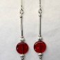 Sterling Silver & Red Flat Round Glass Bead Earrings