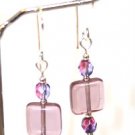 Sterling Silver & Light Amethyst  SquareBeaded Earrings