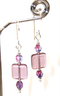 Sterling Silver & Light Amethyst  SquareBeaded Earrings