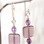 Sterling Silver & Light Amethyst SquareBeaded Earrings