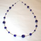 Sterling Silver Cobalt Dark Royal Blue Glass Necklace