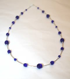 Sterling Silver Cobalt Dark Royal Blue Glass Necklace