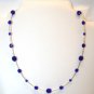 Sterling Silver Cobalt Dark Royal Blue Glass Necklace