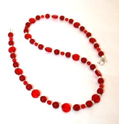 Sterling Silver Bright Red Glass Bead Handmade necklace