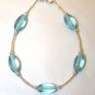 Sterling Silver Aquamarine Blue Oval Glass Bracelet