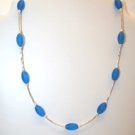 Sterling Silver Matt Turquoise Blue Oval Glass Necklace