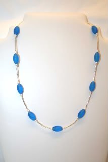 Sterling Silver Matt Turquoise Blue Oval Glass Necklace