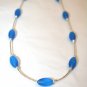 Sterling Silver Matt Turquoise Blue Oval Glass Necklace