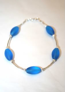 Sterling Silver Matt Turquoise Blue Oval Glass Bracelet