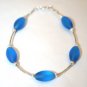 Sterling Silver Matt Turquoise Blue Oval Glass Bracelet