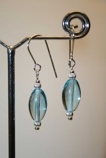 Sterling Silver Aquamarine Blue Oval Glass Earrings
